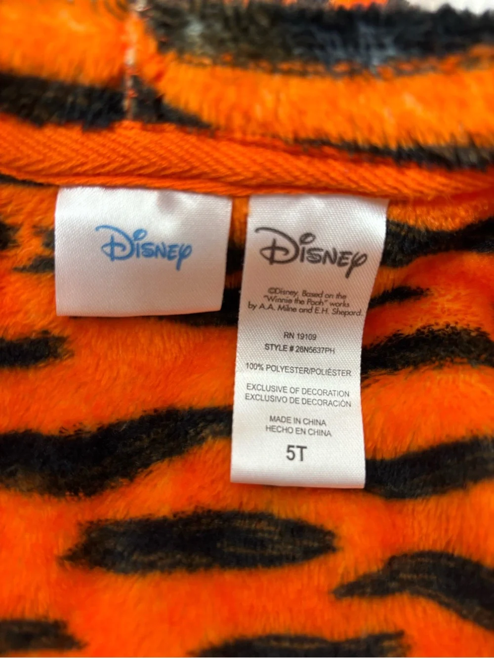 Disney Winnie the Pooh Tigger Fleece Zip Up Cosplay Coverall Tail Size 5 - Picture 12 of 14